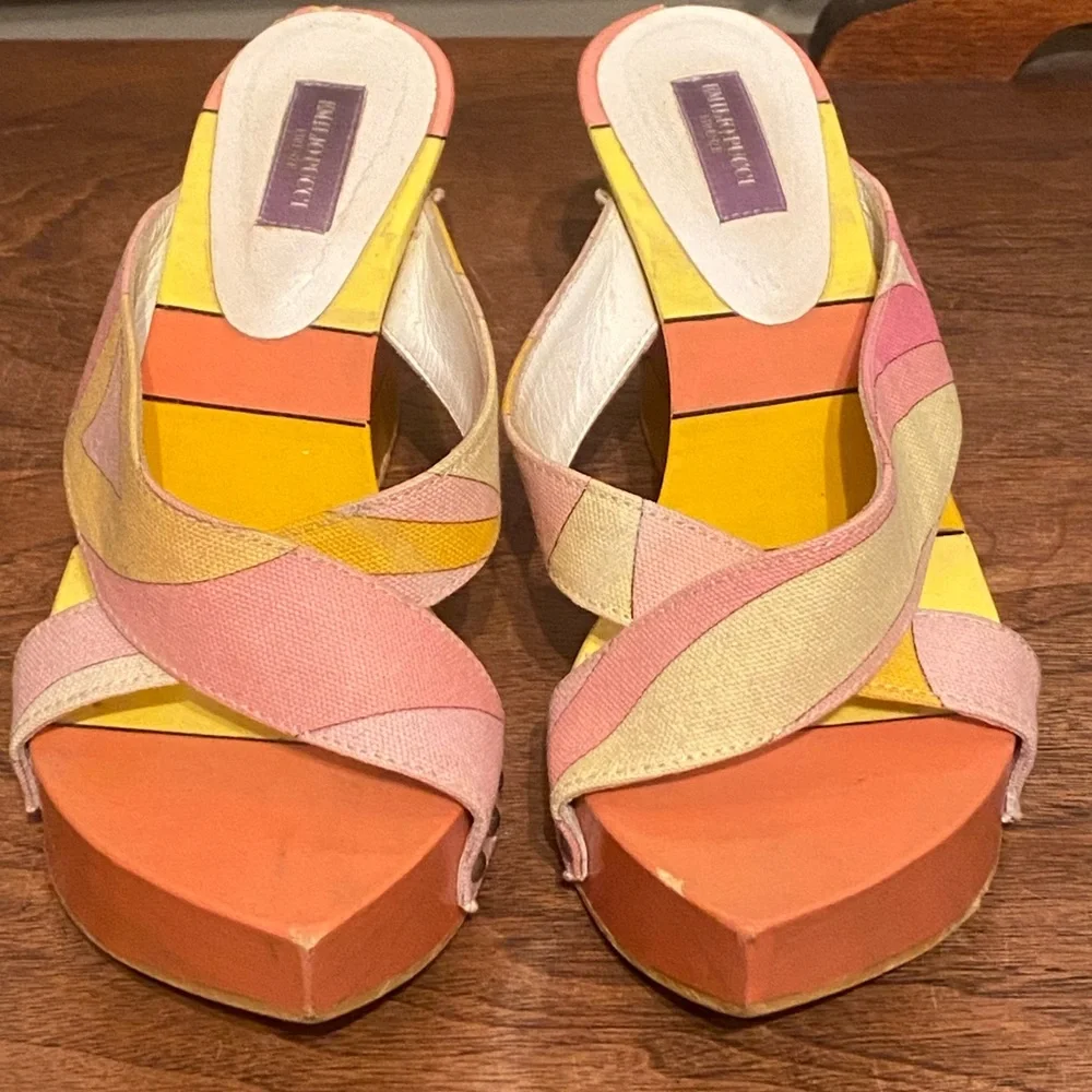 Emilio Pucci Pink and Orange Vintage Platform Shoes - Picture 2 of 8